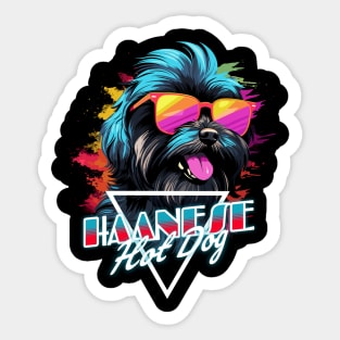 Retro Wave Havanese Hot Dog Shirt Sticker